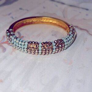Vintage Champagne & Green Swarovski elements Gold Bangle